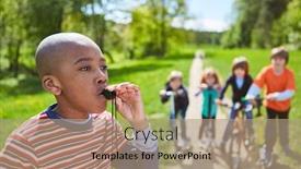  Presentation with summer camp - PPT theme enhanced with boy-with-whistle-before background and a coral colored foreground