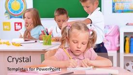  Presentation with children grow - PPT theme with boy writing - group of children background and a  colored foreground