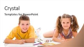  Presentation with white parents and black children - Cool new slides with boy writing - two children drawing isolated backdrop and a  colored foreground