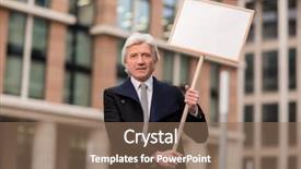  Presentation with protest - Beautiful slides featuring boycott - grey-haired businessman showing protest banner backdrop and a violet colored foreground