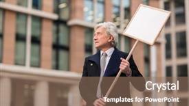  Presentation with protest - Slides having boycott - senior businessman holding placard background and a coral colored foreground