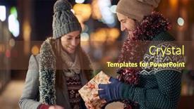  Presentation with walking together - Cool new PPT theme with boyfriend-giving-a-christmas-present backdrop and a tawny brown colored foreground