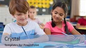  Presentation with elementary children - Cool new slide set with boy's book while writing backdrop and a light blue colored foreground