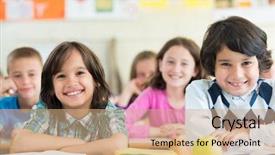  Presentation with medical for kids - Colorful presentation theme enhanced with boys education - cheerful kids sitting with apple backdrop and a coral colored foreground