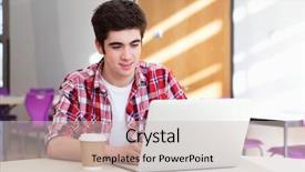  Presentation with college student money - Beautiful slide deck featuring boys education - male college student using laptop backdrop and a soft green colored foreground