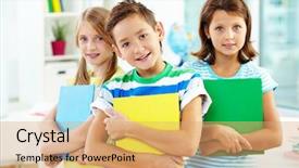  Presentation with classmates - PPT theme with boys education - portrait of happy classmates background and a  colored foreground