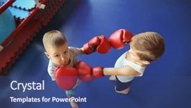  Presentation with boxing ring - Presentation theme with little boys fighting in boxing background and a ocean colored foreground