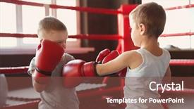  Presentation with boxing ring - Presentation theme featuring little boys fighting in boxing background and a tawny brown colored foreground