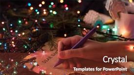  Presentation with cristmas - PPT theme featuring boy's hand closeup writing background and a tawny brown colored foreground