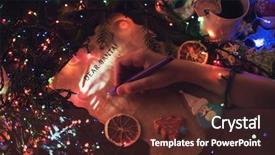  Presentation with cristmas - Cool new PPT theme with boy's hand closeup writing backdrop and a  colored foreground