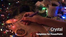  Presentation with cristmas - Beautiful slides featuring boy's hand closeup writing backdrop and a tawny brown colored foreground