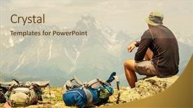  Presentation with mountains - Presentation theme with boys hiking - backpacker in mountains background and a soft green colored foreground