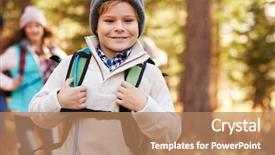  Presentation with hike forest - Slides enhanced with boys hiking - boy enjoying hike background and a coral colored foreground