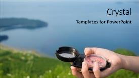  Presentation with trophy award hand holding - Presentation theme featuring atom particles make up shape background and a wine colored foreground.