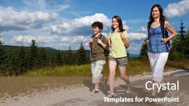  Presentation with tour - Presentation theme featuring boys hiking - family on walking tour background and a coral colored foreground