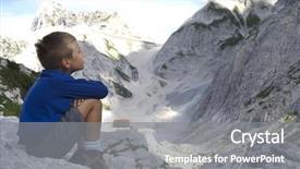  Presentation with mountain hiking - Colorful presentation theme enhanced with boys hiking - little boy admiring mountain landscape backdrop and a gray colored foreground