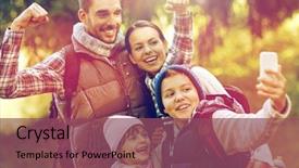  Presentation with tourism selfie - Slide deck featuring boys hiking - travel tourism hike and technology background and a violet colored foreground