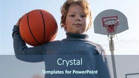  Presentation with sports field - Presentation consisting of boys playing basketball outdoors on a sports field background and a ocean colored foreground