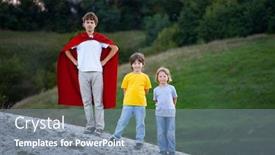  Presentation with superhero - Colorful PPT layouts enhanced with boys-playing-superheroes-outdoors-teenage backdrop and a seafoam green colored foreground