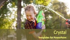  Presentation with gun - Amazing PPT theme having boys playing with water gun backdrop and a tawny brown colored foreground