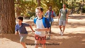  Presentation with hiking - Slides with boys running ahead of fathers background and a coral colored foreground