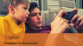  Presentation with social children - Cool new slides with boys-spending-time backdrop and a gold colored foreground