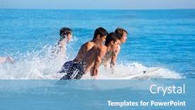  Presentation with surfing - Presentation with boys teen surfers surfing running jumping on surfboards at the beach background and a teal colored foreground