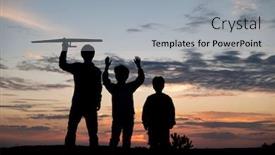  Presentation with hobby children - PPT theme enhanced with boys-with-airplan-toy-play background and a light gray colored foreground