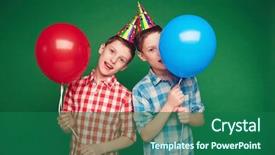  Presentation with childrens birthday party - PPT layouts having boys with balloons on birthday background and a  colored foreground