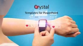  Presentation with worried female college student for health check up - Presentation enhanced with bpm - female hand with smartwatch background and a light blue colored foreground