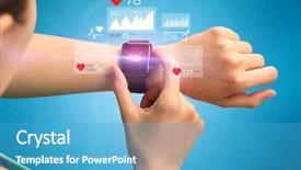  Presentation with smartwatch - Presentation design featuring bpm - female hand with smartwatch background and a teal colored foreground