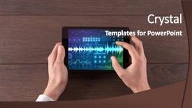  Presentation with sound - Theme featuring bpm - hand touching tablet with waveforms background and a tawny brown colored foreground