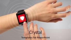  Presentation with smartwatch - Colorful presentation design enhanced with bpm - naked female hand with smartwatch backdrop and a coral colored foreground