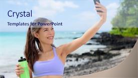  Presentation with female and beach - Presentation theme featuring bra is holding water bottle background and a sky blue colored foreground