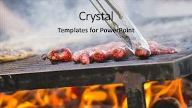  Presentation with sausages - Slide set enhanced with braai party - barbecue with sausages and lamb background and a light gray colored foreground