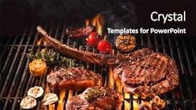 Presentation with grill - PPT theme with braai party - beef steaks on the grill background and a wine colored foreground