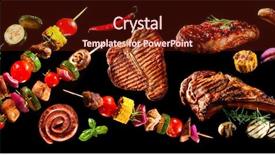  Presentation with grilled - Presentation theme enhanced with braai party - collage of various grilled meat background and a tawny brown colored foreground