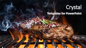  Presentation with steak - Audience pleasing PPT layouts consisting of braai party - grilled beef steak backdrop and a black colored foreground