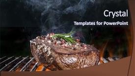  Presentation with close up of beef tartar - PPT theme featuring braai party - grilled beef steak background and a wine colored foreground