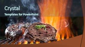  Presentation with close up of beef tartar - Slide deck consisting of braai party - grilled beef steak background and a tawny brown colored foreground