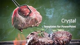  Presentation with flame nutrition beef steaks - Audience pleasing slide deck consisting of braai party - grilled beef steaks backdrop and a gray colored foreground