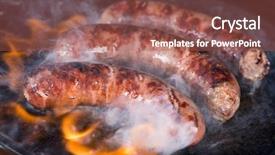  Presentation with sausages - Slides enhanced with braai party - grilled sausages on the grill background and a red colored foreground