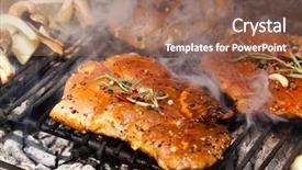  Presentation with grilling - Cool new PPT layouts with braai party - meat with herbs grilling backdrop and a coral colored foreground