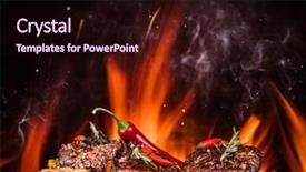  Presentation with flame nutrition beef steaks - PPT theme featuring braai party - tasty beef steaks background and a wine colored foreground