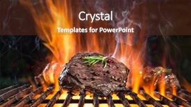  Presentation with grill - Presentation theme enhanced with braai party - tasty beef steaks background and a tawny brown colored foreground