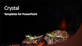  Presentation with steaks - Cool new slides with tasty beef steaks on the grill with fire flames backdrop and a black colored foreground