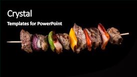  Presentation with party - Theme having braai party - tasty skewers on black background background and a black colored foreground