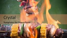  Presentation with grill - Cool new slide deck with braai party - tasty skewers on the grill backdrop and a coral colored foreground