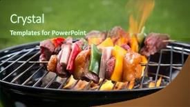  Presentation with grill - Presentation design consisting of braai party - tasty skewers on the grill background and a tawny brown colored foreground
