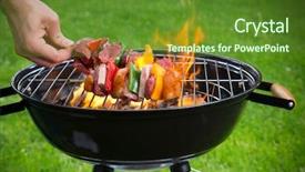  Presentation with grill - PPT theme having braai party - tasty skewers on the grill background and a tawny brown colored foreground